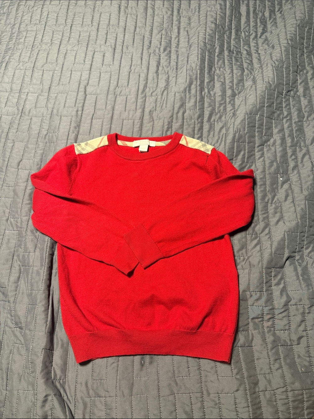 Burberry Red Sweater with Cream Shoulder Panels